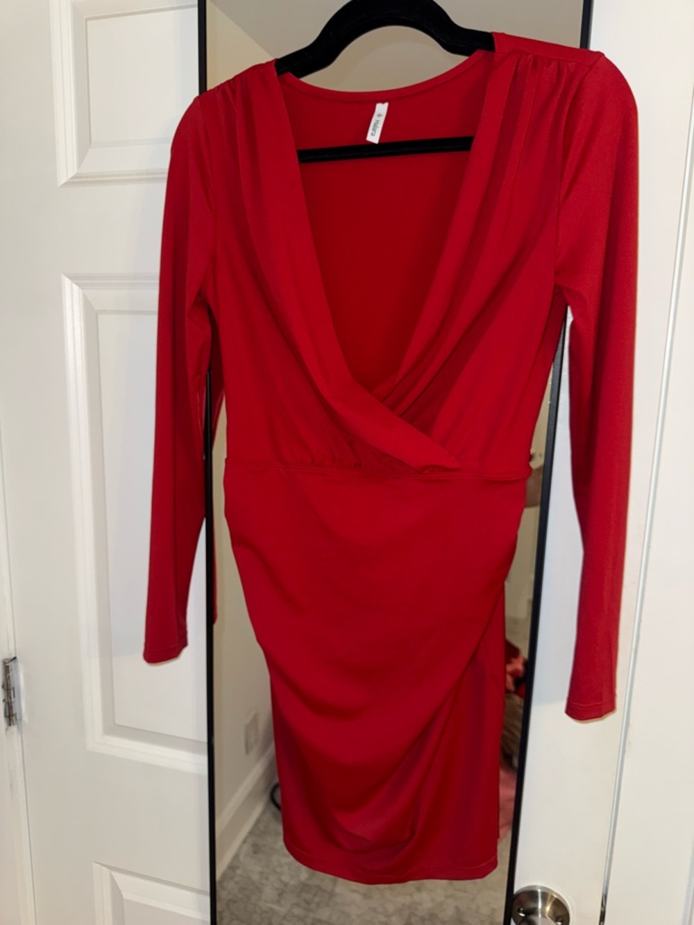 HALARA Red Long Sleeve Wrap-Style Dress